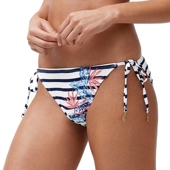 Tommy Bahama Palms of Paradise Embroidered String Bikini Bottoms in Navy/White - Picture 1 of 7